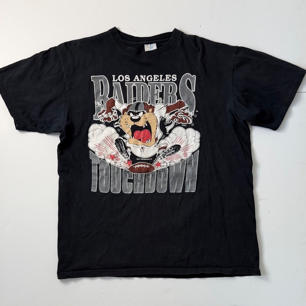 Vintage LA Raiders Taz T-Shirt USA Made XL Black 90s Looney Tunes Jostens Tee